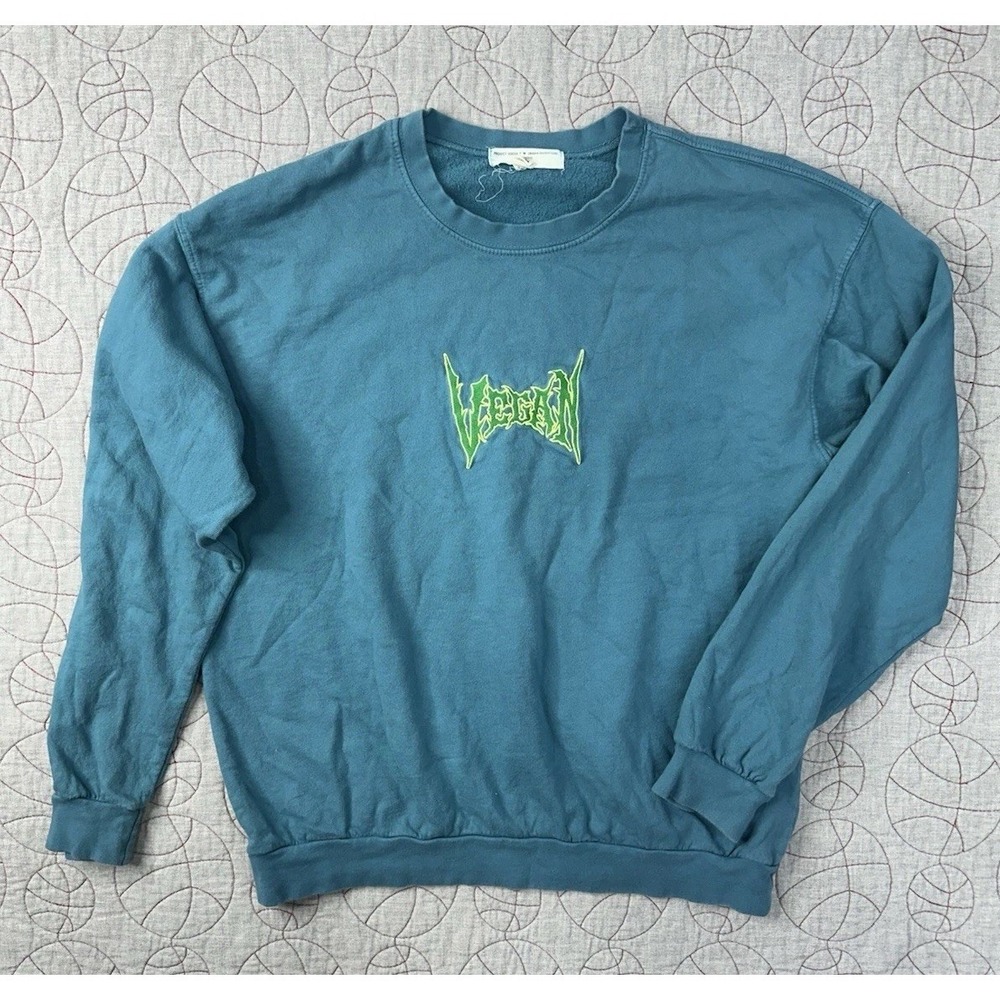 Urban Outfitters Sweatshirt Teal Vegan Embroidered‎ Pullover / Women's Large XL